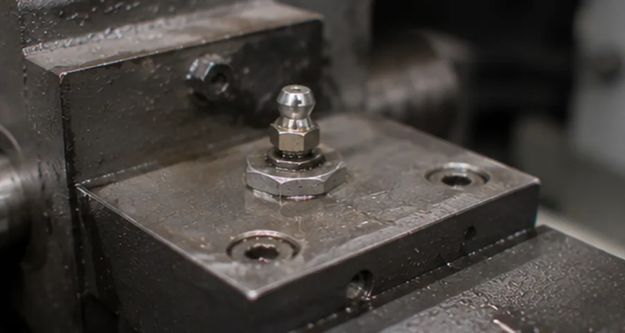 Schmierstelle an einem Lager mit Schmiernippel – typische Schmierstelle in der Automobilproduktion